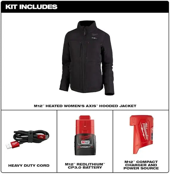Open Box -  Milwaukee Tool Women's Large M12 12V Li-Ion Cordless AXIS Black Heated Quilted Jacket Kit w/(1) 2Ah Battery/Charger - Secondipity