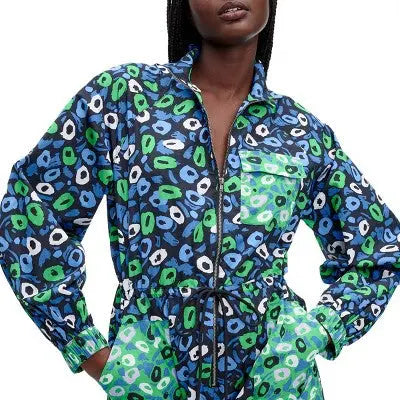 DVF Women's Jazz Dot Green Nylon Sports Jumpsuit, Long Sleeve, Ankle Length Diane von Furstenberg for TargetBullseye Deals