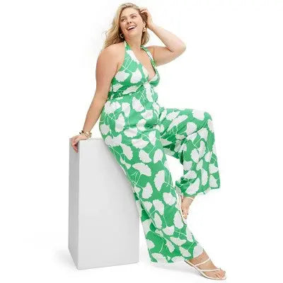DVF for Target Women's Halter Ginkgo Green Jumpsuit: Effortless Elegance! Diane von Furstenberg for TargetBullseye Deals