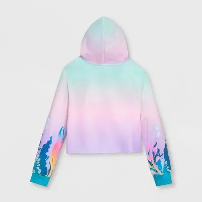 Disney Kids Pullover Semi Cropped Hooded Graphic Sweatshirt Rainbow Ombre Ariel The Little MermaidBullseye Deals