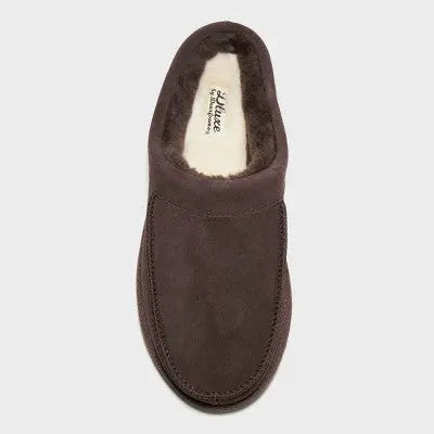 Dluxe Dearfoams Men's Suede Shearling Slip On Slippers Moccasin Indoor/Outdoor dluxe by dearfoamsBullseye Deals
