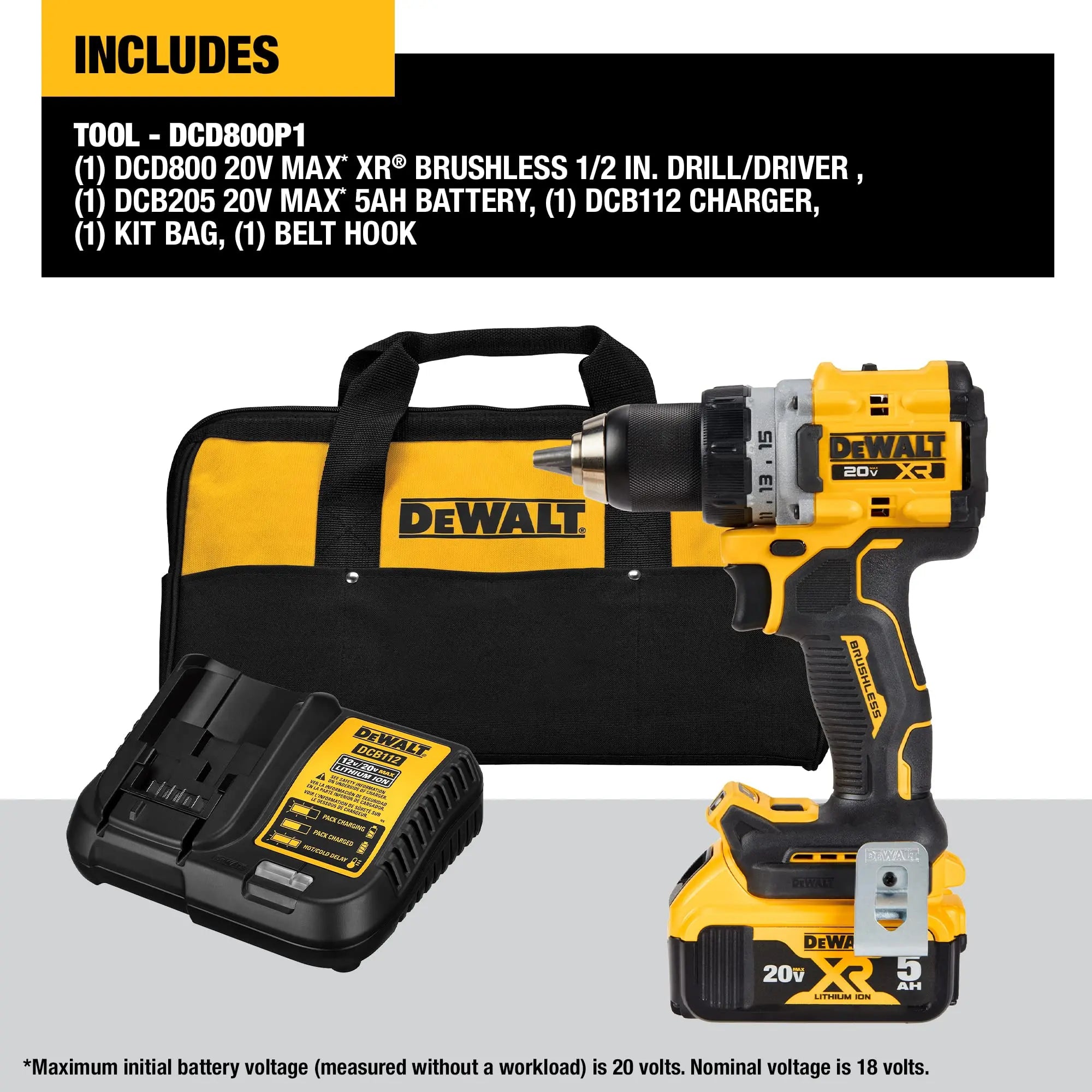 Open Box - DEWALT 20V MAX* XR® Brushless Cordless 1/2 in. Drill/Driver Kit (DCD800P1), Yellow (B09YXVCTSN) DewaltBullseye Deals