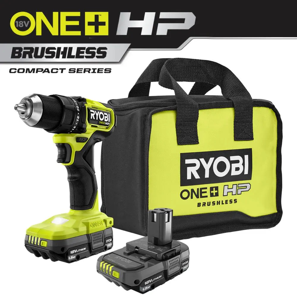 Open Box -  RYOBI ONE+ HP 18V Brushless Cordless Compact 1/2 in. Drill/Driver Kit with (2) 1.5 Ah Batteries, Charger and Bag RYOBIBullseye Deals