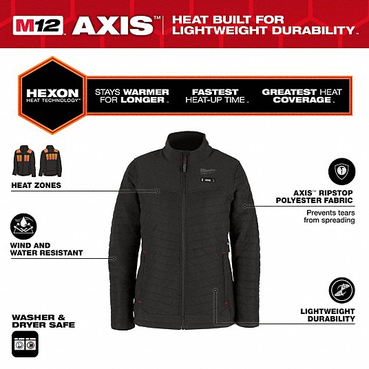 Open Box -  Women's Small M12 12-Volt Lithium-Ion Cordless AXIS Black Heated Quilted Jacket Kit with (1) 3.0 Ah Battery and Charger
