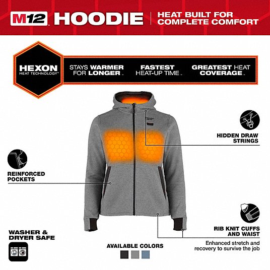Open Box -  Women's Small M12 12-Volt Lithium-Ion Cordless Gray Heated Jacket Hoodie Kit