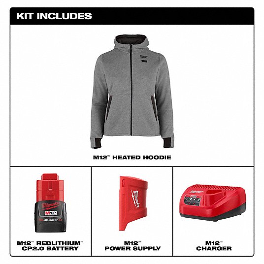 Open Box -  Women's Small M12 12-Volt Lithium-Ion Cordless Gray Heated Jacket Hoodie Kit