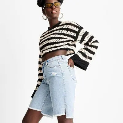 Future Collective High-Rise Bermuda Jeans Denim Shorts Frayed, Light Blue, 0 Future Collective with Alani NoelleBullseye Deals