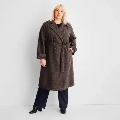 Future Collective Reese Women's Plus Winter Textured Trench Coat Jacket Future Collective with ReeseBullseye Deals