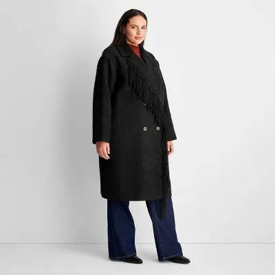 Future Collective Reese Women's Plus Winter Wool Fringe Button-Up Coat Jacket Future Collective with ReeseBullseye Deals