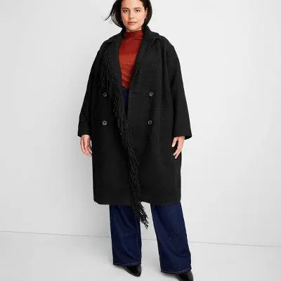 Future Collective Reese Women's Plus Winter Wool Fringe Button-Up Coat Jacket Future Collective with ReeseBullseye Deals