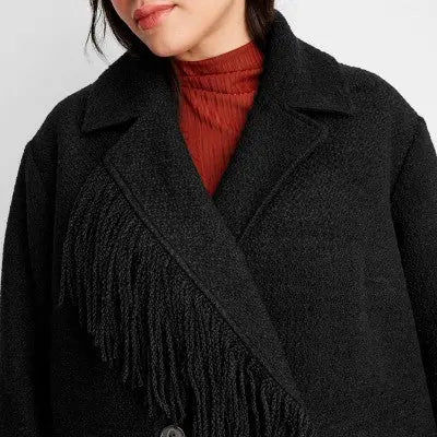 Future Collective Reese Women's Plus Winter Wool Fringe Button-Up Coat Jacket Future Collective with ReeseBullseye Deals