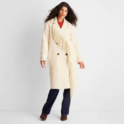 Future Collective Reese Women's Plus Winter Wool Fringe Button-Up Coat Jacket Future Collective with ReeseBullseye Deals