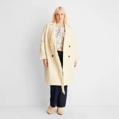 Future Collective Reese Women's Plus Winter Wool Fringe Button-Up Coat Jacket Future Collective with ReeseBullseye Deals