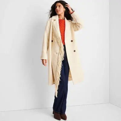 Future Collective Reese Women's Plus Winter Wool Fringe Button-Up Coat Jacket Future Collective with ReeseBullseye Deals