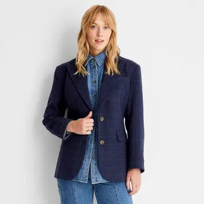 Future Collective With Reese Women's Button Up Wool Check Blazer Jacket Preppy Future Collective with ReeseBullseye Deals