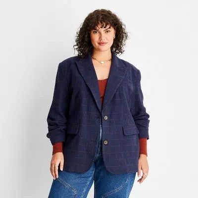 Future Collective With Reese Women's Button Up Wool Check Blazer Jacket Preppy Future Collective with ReeseBullseye Deals