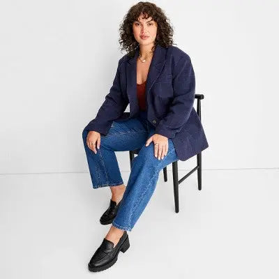 Future Collective With Reese Women's Button Up Wool Check Blazer Jacket Preppy Future Collective with ReeseBullseye Deals
