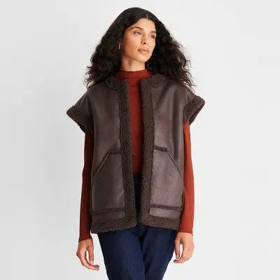 Future Collective Women's Plus Open Front Casual Faux Shearling Vest Future Collective with ReeseBullseye Deals