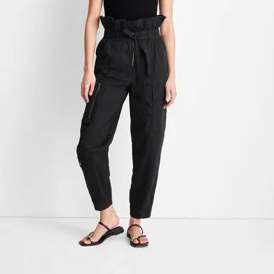 Future Collective w/Jenny K Lopez Black High-Waisted Fold Over Cargo Pants - Secondipity