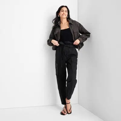 Future Collective w/Jenny K Lopez Black High-Waisted Fold Over Cargo Pants - Secondipity