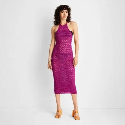 Future Collective with Alani Noelle Women's Halter Crochet Midi Sweater Dress Future Collective with Alani NoelleBullseye Deals
