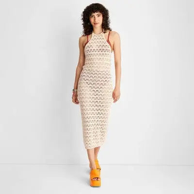 Future Collective with Alani Noelle Women's Halter Crochet Midi Sweater Dress Future Collective with Alani NoelleBullseye Deals