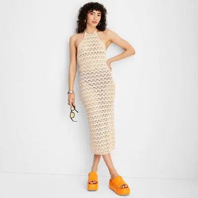 Future Collective with Alani Noelle Women's Halter Crochet Midi Sweater Dress Future Collective with Alani NoelleBullseye Deals
