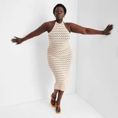 Future Collective with Alani Noelle Women's Halter Crochet Midi Sweater Dress Future Collective with Alani NoelleBullseye Deals