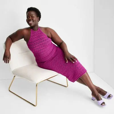 Future Collective with Alani Noelle Women's Halter Crochet Midi Sweater Dress Future Collective with Alani NoelleBullseye Deals