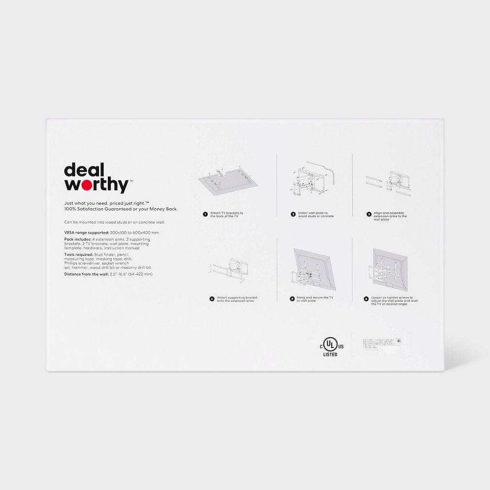 New - Full Motion 40" - 90" TV Mount - dealworthy™: Steel, 120lb Capacity