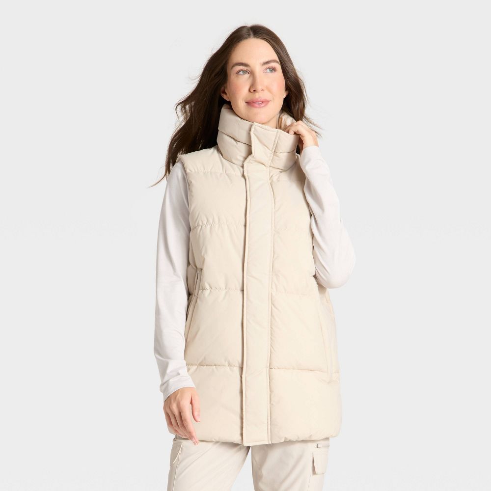 New - Women's Long Puffer Vest - All In Motion™ Beige XXL