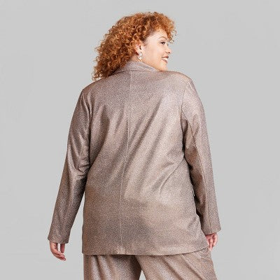Wild Fable Women's Button Up Metallic Blazer Jacket Glitter Loose Fit Wild FableBullseye Deals