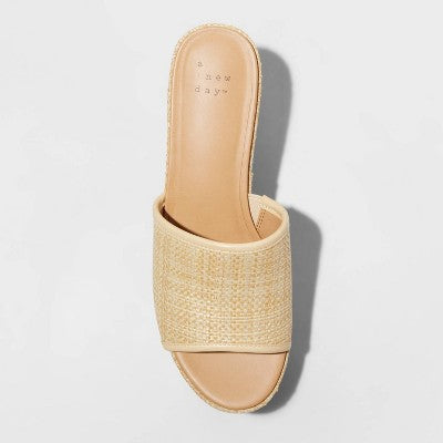 New - A New Day Women's Chunky Block High Heel Slip On Mule Sandals Leather Wide Width A New DayBullseye Deals