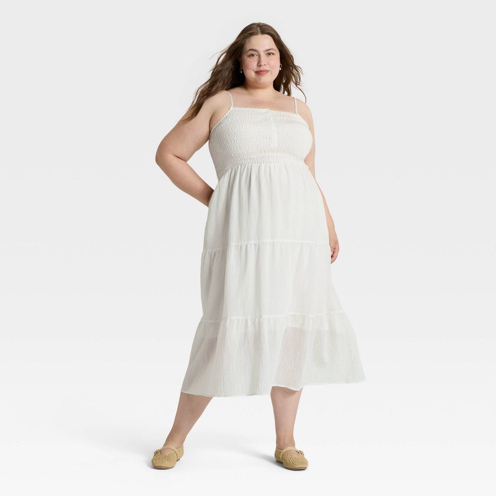 Open Box - Women's Button-Front Smocked Maxi Sundress - Universal Thread™ White XXL