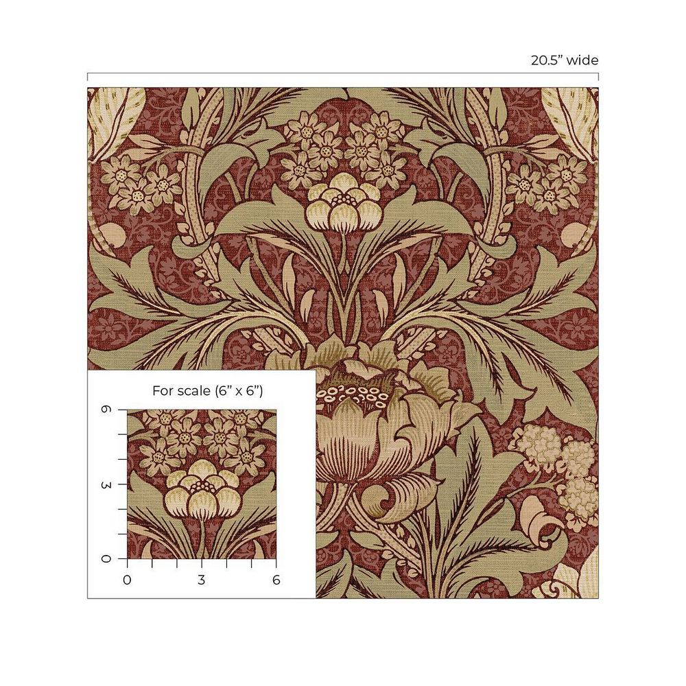 New - NextWall Red Clay and Lichen Acanthus Floral Peel and Stick Wallpaper