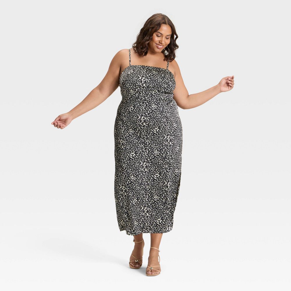 Open Box - Women's Column Slip Dress - A New Day™ Black/White Leopard Print 2X
