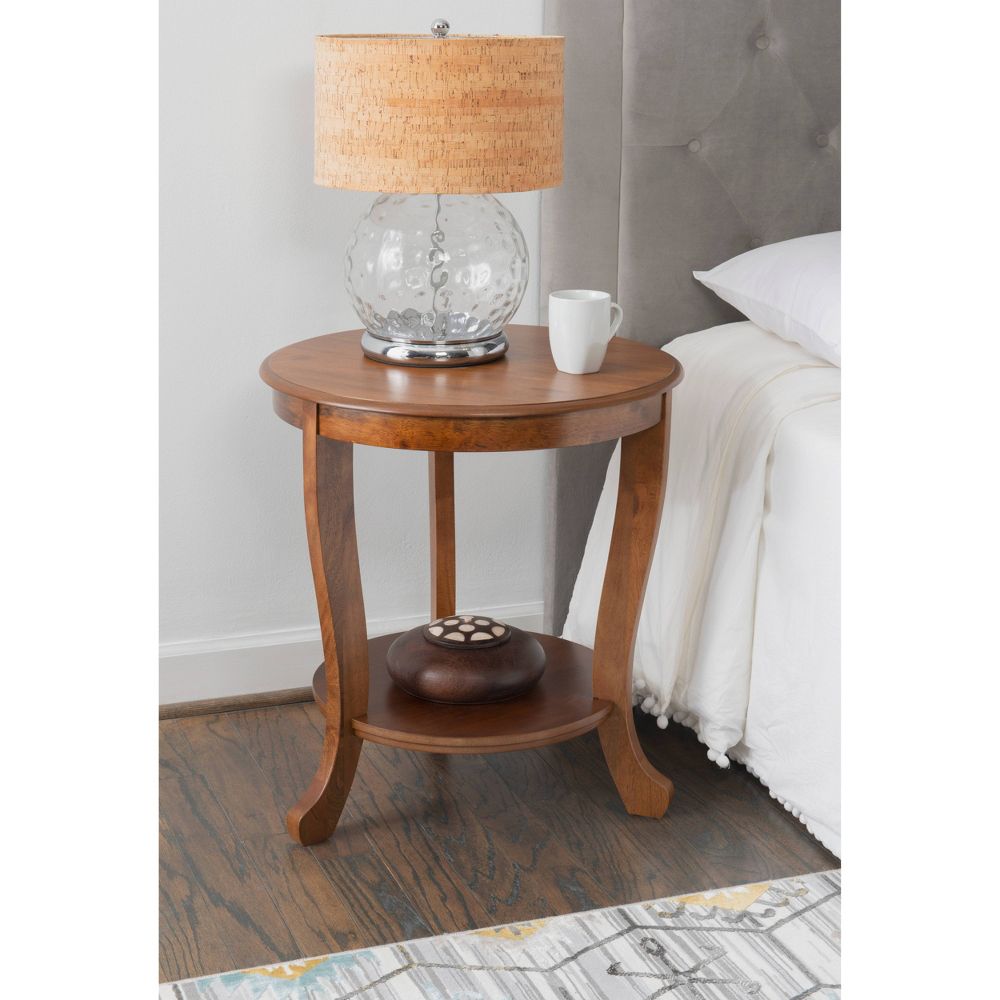 Open Box - Dermott Transitional Side Table with Lower Shelf Hazelnut Brown - Powell: Elegant Round End Table for Living Room
