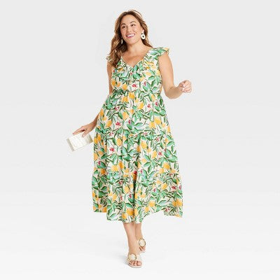 New - Women's Flutter Short Sleeve Maxi A-Line Dress - Ava & Viv Ava & VivBullseye Deals