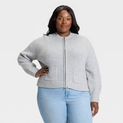 Open Box - Women's Double Zip Cardigan Sweater - Ava & Viv™ Gray XXL