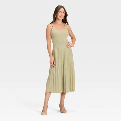 New - Women's Pleated Midi Sweater Dress - A New Day™ Light Green L