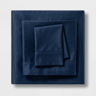 New - Twin/Twin XL Solid Performance 400 Thread Count Sheet Set Metallic Blue - Threshold™: Cotton Sateen, Wrinkle-Resistant, OEKO-TEX Certified