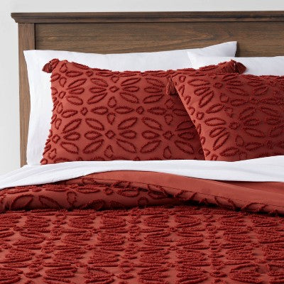 New - Threshold 7-Piece Comforter & Sheet Set Floral Clipped Jacquard ThresholdBullseye Deals
