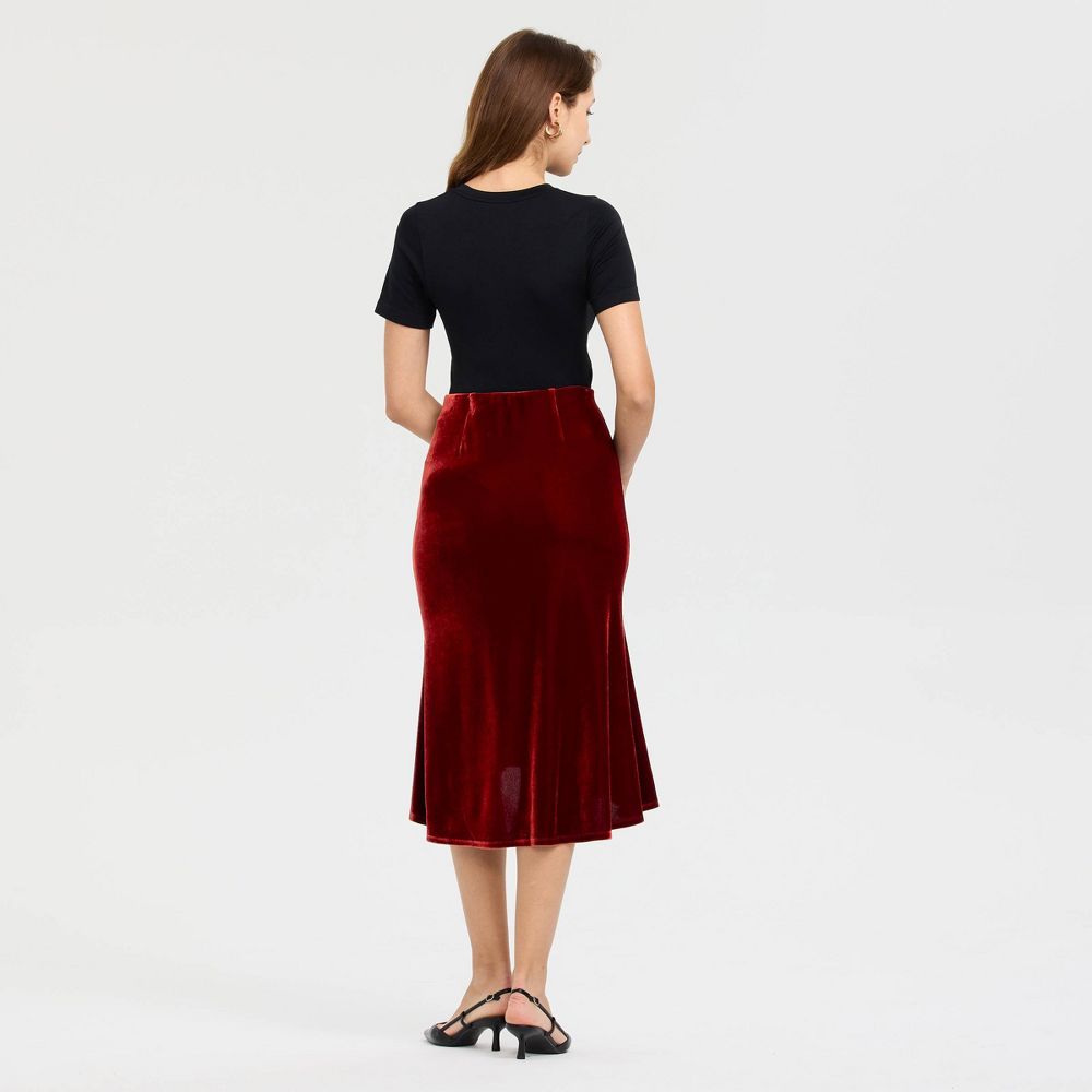 New - Women's Velvet Twist Midi Pull-On Skirt - A New Day™ Rose Red M