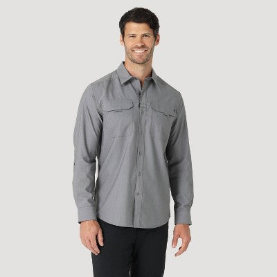Wrangler Men's Utility Shirt Long Basic Adjustable Sleeves Hidden Zip WranglerBullseye Deals