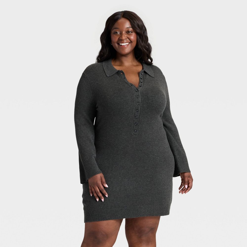 New - Women's Long Sleeve Sweater Dress - A New Day™ Dark Heather Gray 1X