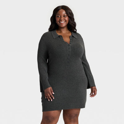 New - Women's Long Sleeve Sweater Dress - A New Day™ Dark Heather Gray 1X