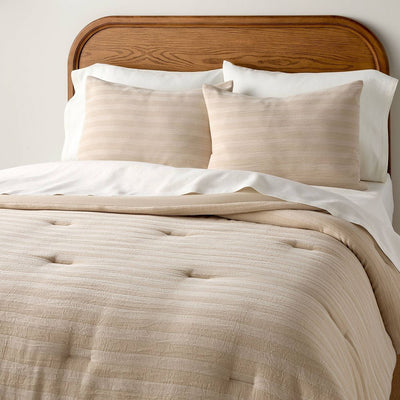New - 3pc Full/Queen Tonal Stripe Comforter Set Tan - Hearth & Hand™ with Magnolia