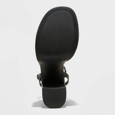 Wild Fable Women's Chunky Block High Buckle Heels Denim Ankle Strap Memory Foam Wild FableBullseye Deals