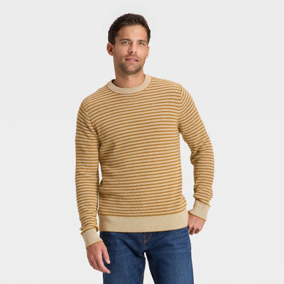 Open Box - Men's Textured Striped Crewneck Sweater - Goodfellow & Co™ Light Gold S