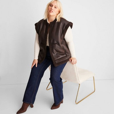New - Future Collective Women's Plus Open Front Casual Faux Shearling Vest Future Collective with ReeseBullseye Deals